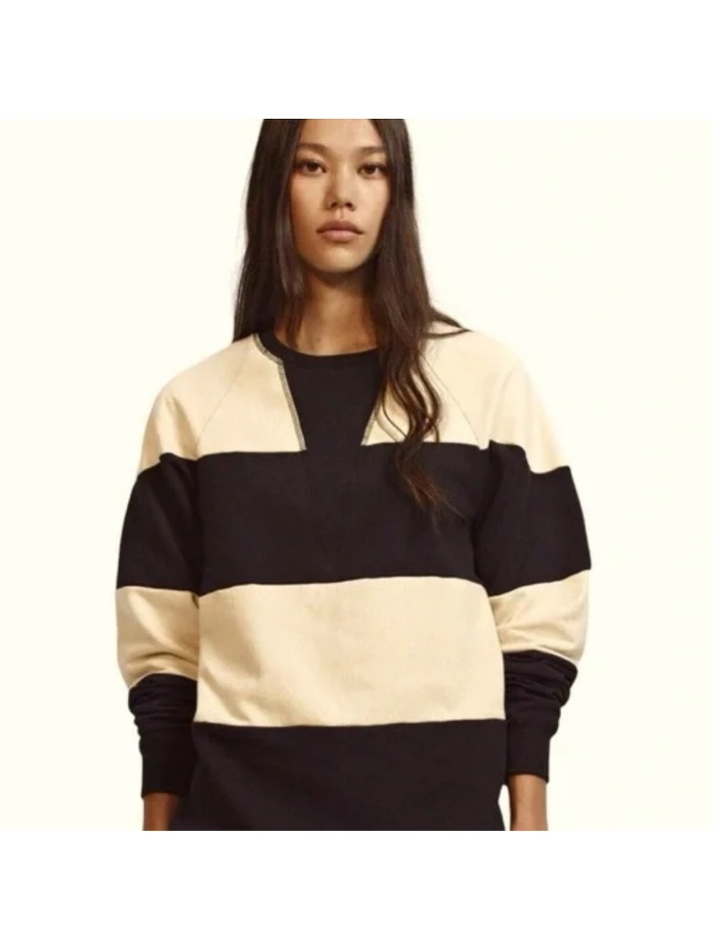 Splits59 Jill French Terry Sweatshirt | Black Cream Stripe | Size S